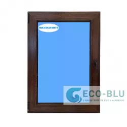 Ventana PVC 700x1000 Nogal Oscilobatiente Izquierda Vidrio Transparente