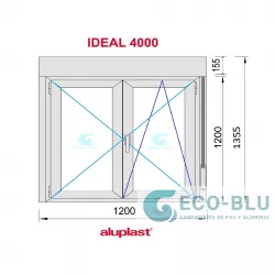 Ventana PVC 1200x1355 Blanca 2 Hojas Oscilobatiente con Persiana Vidrio Transparente
