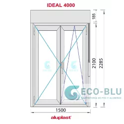Balconera PVC 1500x2285 Blanca 2 Hojas Oscilobatiente con Persiana Vidrio Transparente Manivela Interior