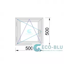 Ventana PVC 500x500 Roble Dorado Oscilobatiente Izquierda Vidrio Mate