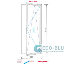 Balconera PVC 1080x2000  Blanca  Oscilobatiente Vidrio Transparente de seguridad