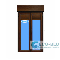Balconera PVC 1200X2645 2 Hojas Oscilobatiente  Nogal  (Persiana)