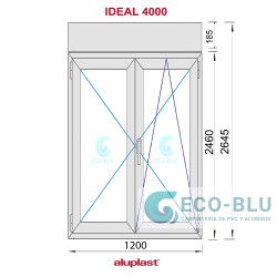 Balconera PVC 1200X2645 2 Hojas Oscilobatiente  Nogal  (Persiana)