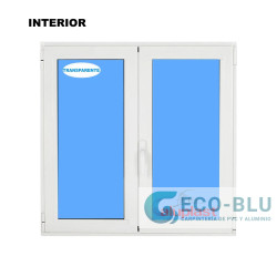 Ventana PVC 1140x1440 2 Hojas Blanco/Azul Acero Oscilobatientes Vidrio Transparente