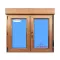 Ventana PVC 1200x1155 Roble Dorado 2 Hojas Oscilobatiente con Persiana Vidrio Transparente