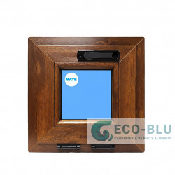 Ventana PVC Oscilante 400X400 Roble Dorado  Vidrio Mate Manivela Oculta