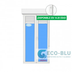 Balconera PVC 1200x2285 Blanca 2 Hojas Oscilobatiente con Persiana Vidrio Transparente Manivela Interior / Exterior con cerradura