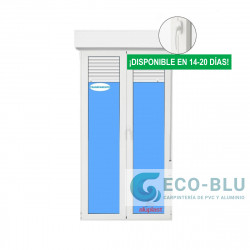 Balconera PVC 1200x2285 Blanca 2 Hojas Oscilobatiente con Persiana Vidrio Transparente Manivela Interior